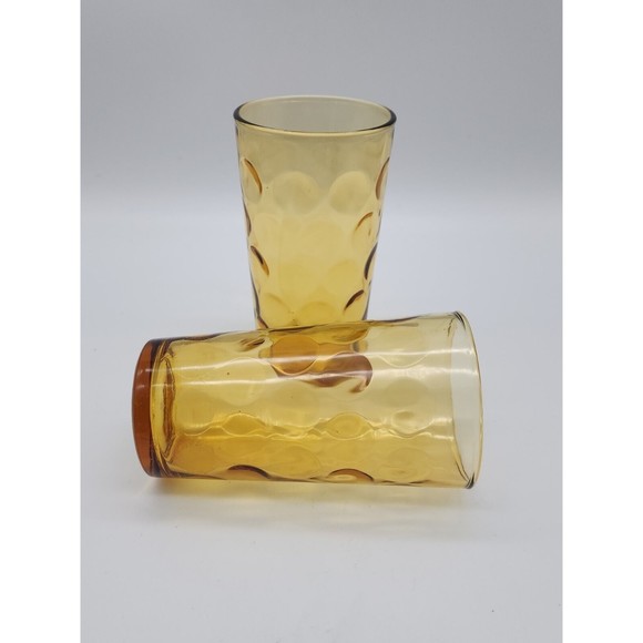 Hazel Atlas Glass Amber Capri Dot ELDORADO GOLD 10 oz Tumblers Set of Two - Picture 10 of 12